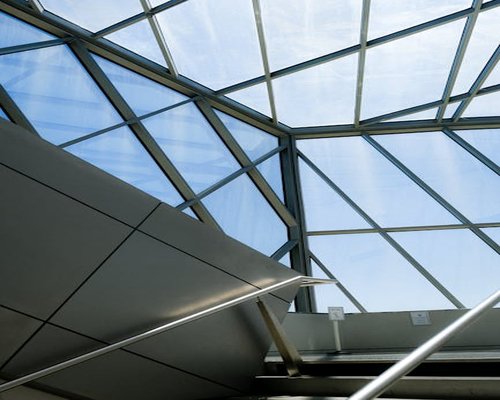 Minimalist geometric architecture detail showcasing natural daylight integration